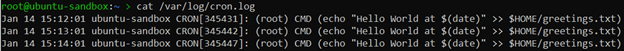 A newly created separate cron log