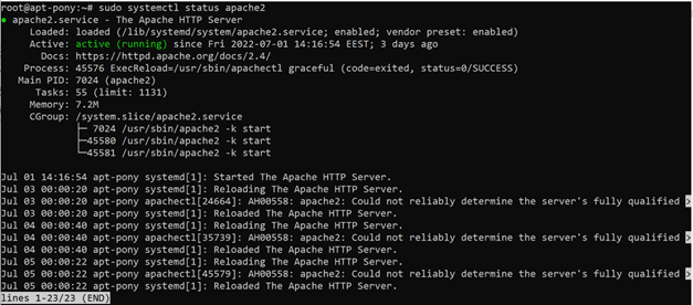 Apache 2 process status