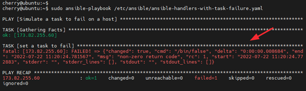 Ansible playbook fails upon encountering an error