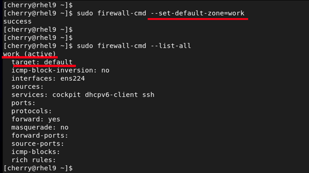 firewalld check default zone