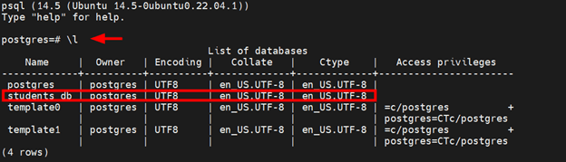 PostgreSQL list databases