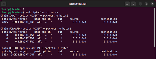 List iptables firewall rules