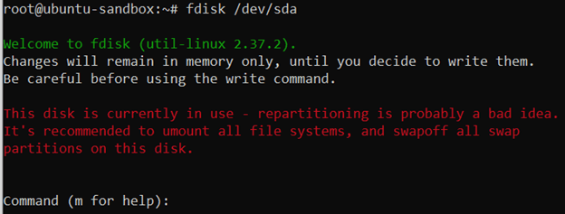 fdisk /dev/sda