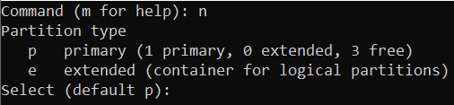 Create new partition with fdisk