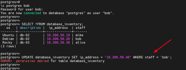 Try to change a table without permissions