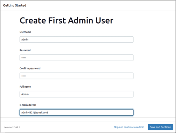 Create first admin user