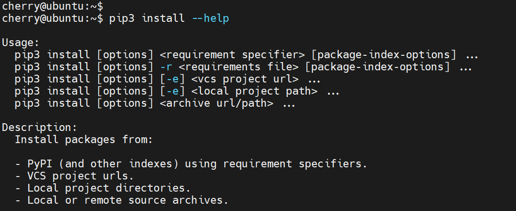 pip3 install --help