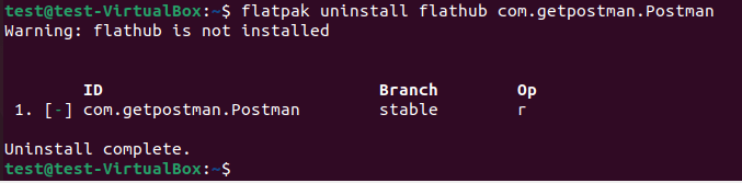 remove postman using flatpak example