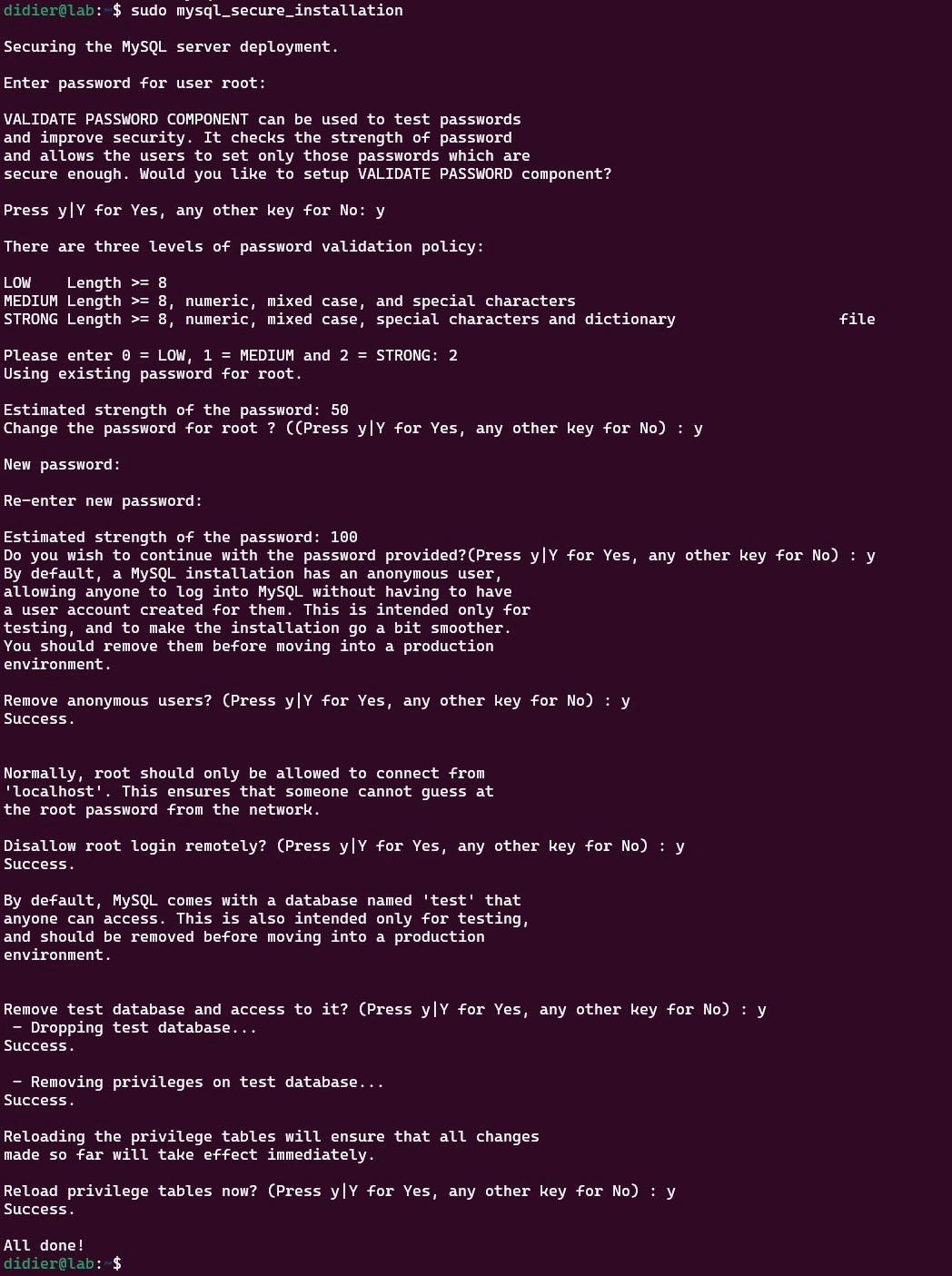 mysql secure installation