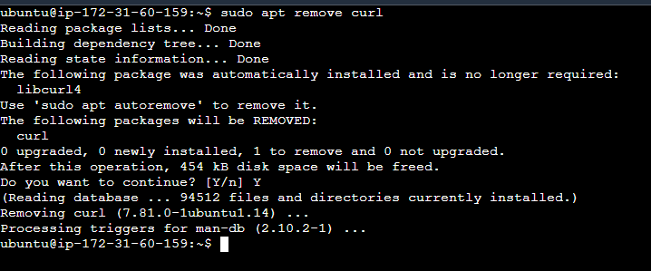 Removing only curl package