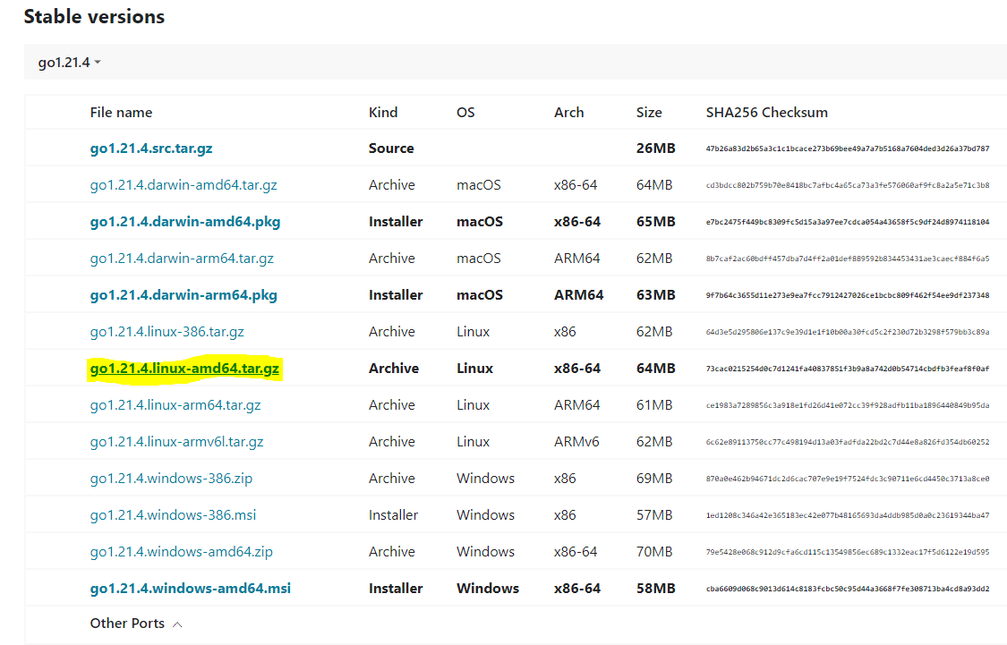 select linux binary package example