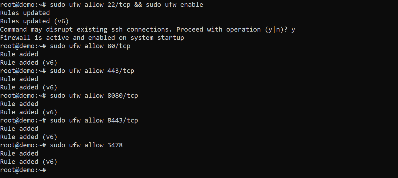 Enable the firewall and open ports