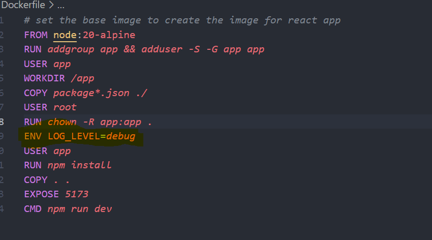  Dockerfile in a React application