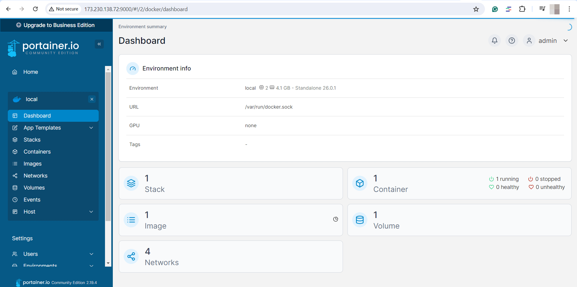 portainer-dashboard-environement-info