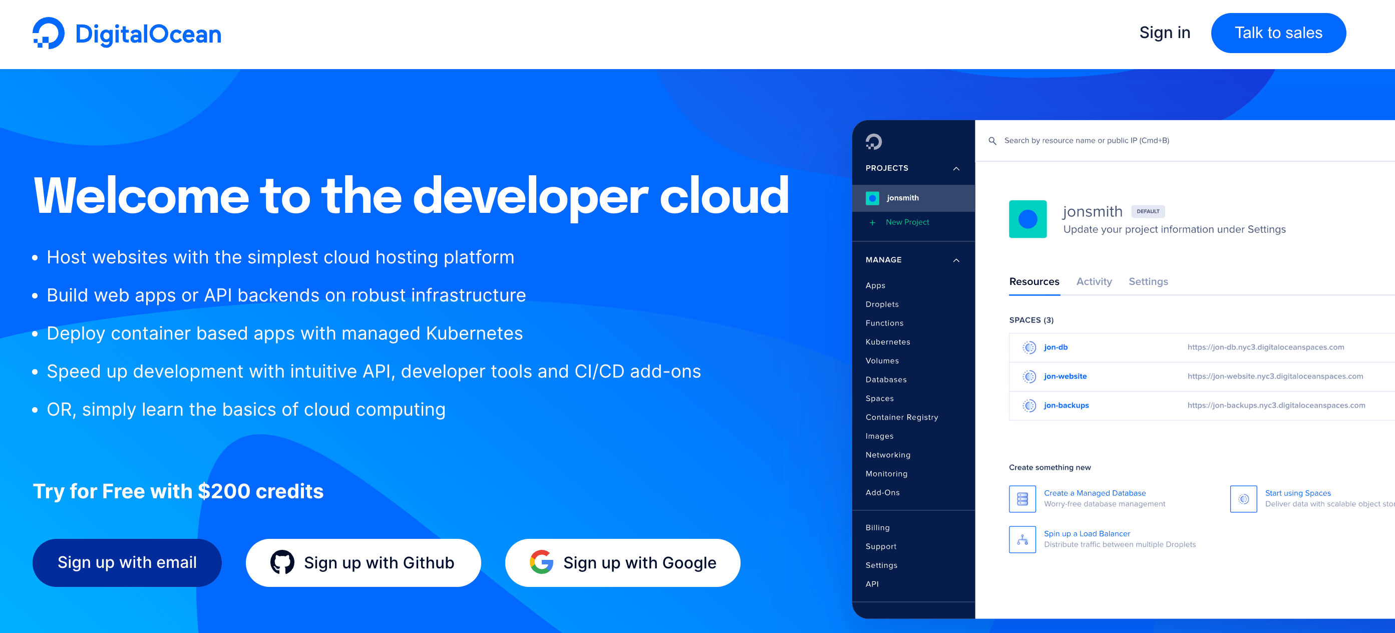 DigitalOcean website home page