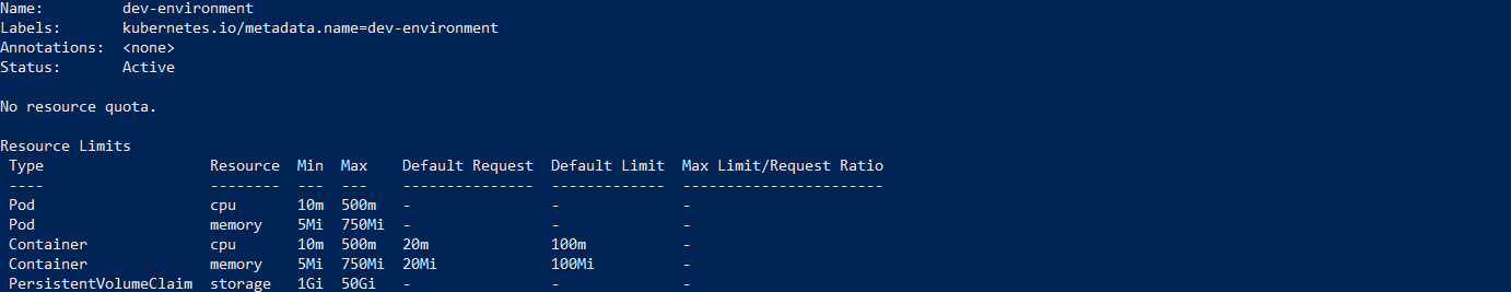 Namespace details