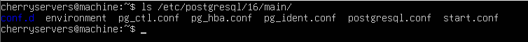 How to view configuration files for PostgreSQL 16