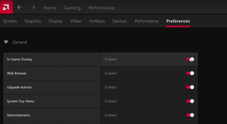 AMD Radeon Preferences Tab