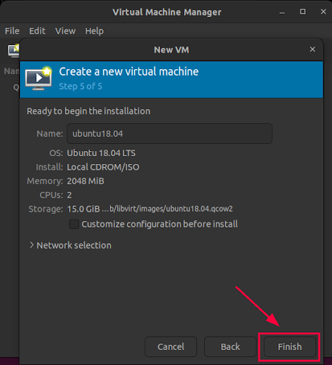 finish vm creation